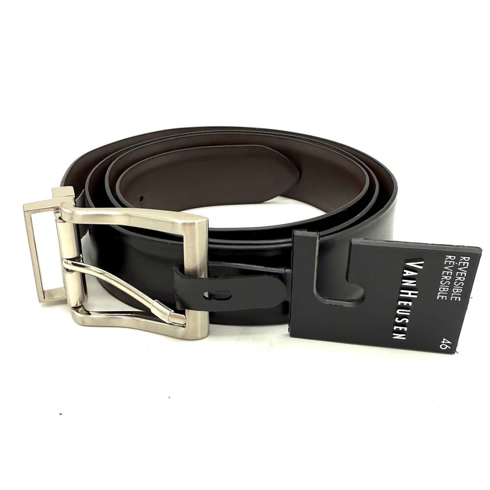 Van Heusen Men's Reversible Black Brown Leather Belt Size 46 Genuine‎ Leather